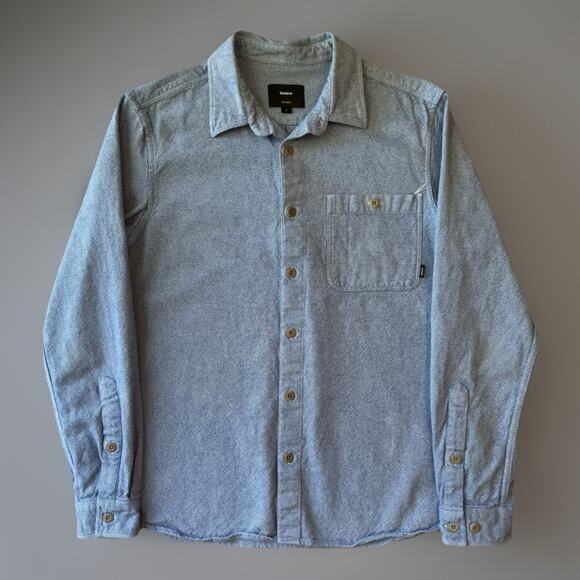 Finisterre Shirt Small Blue Collared Organic Cotton Button Up Minimalist - Picture 1 of 9